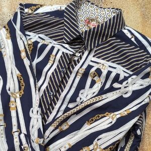 Robert Graham | Equestrian Belts Bridle Navy Gold White Button Down Size XL